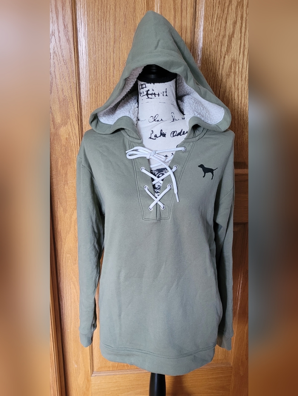 Victoria Secret PINK Sherpa Lined Hoodie With Pockets Small Sage Green